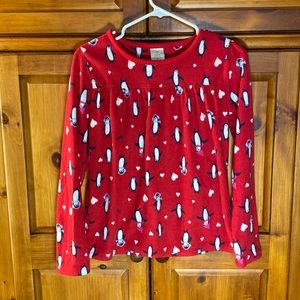 Lands’ End Kids Red Penguin Long Sleeve Flannel Pajama Shirt